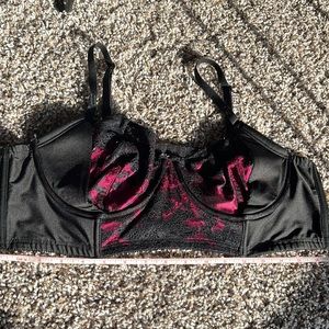 Torrid Burgundy and Black Satin and Lace Floral Longline Bra